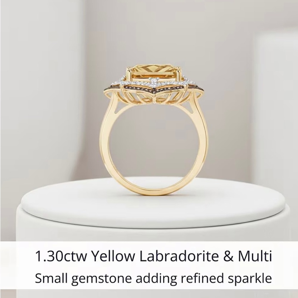 Yellow Labradorite and Multi
Gemstone Solar Flare Ring in 18K
Vermeil Size 6 New - Picture 6 of 9